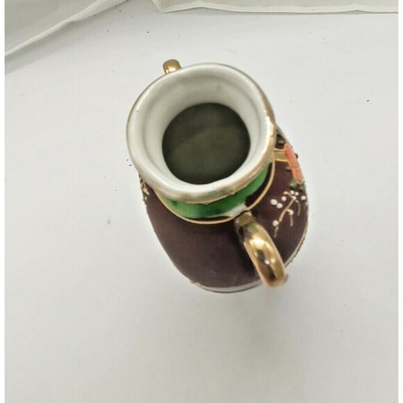 Hand Painted Moriage Miniature Two Handled Jug Bird & Floral Japan 5" - Picture 6 of 11